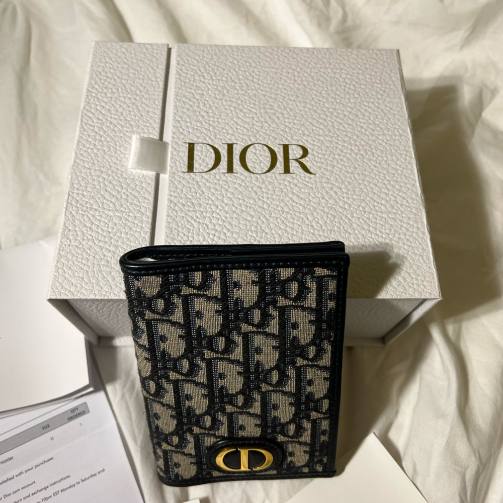 Dior Beige and Blue Monogram Continental Wallet/ Passport Holder